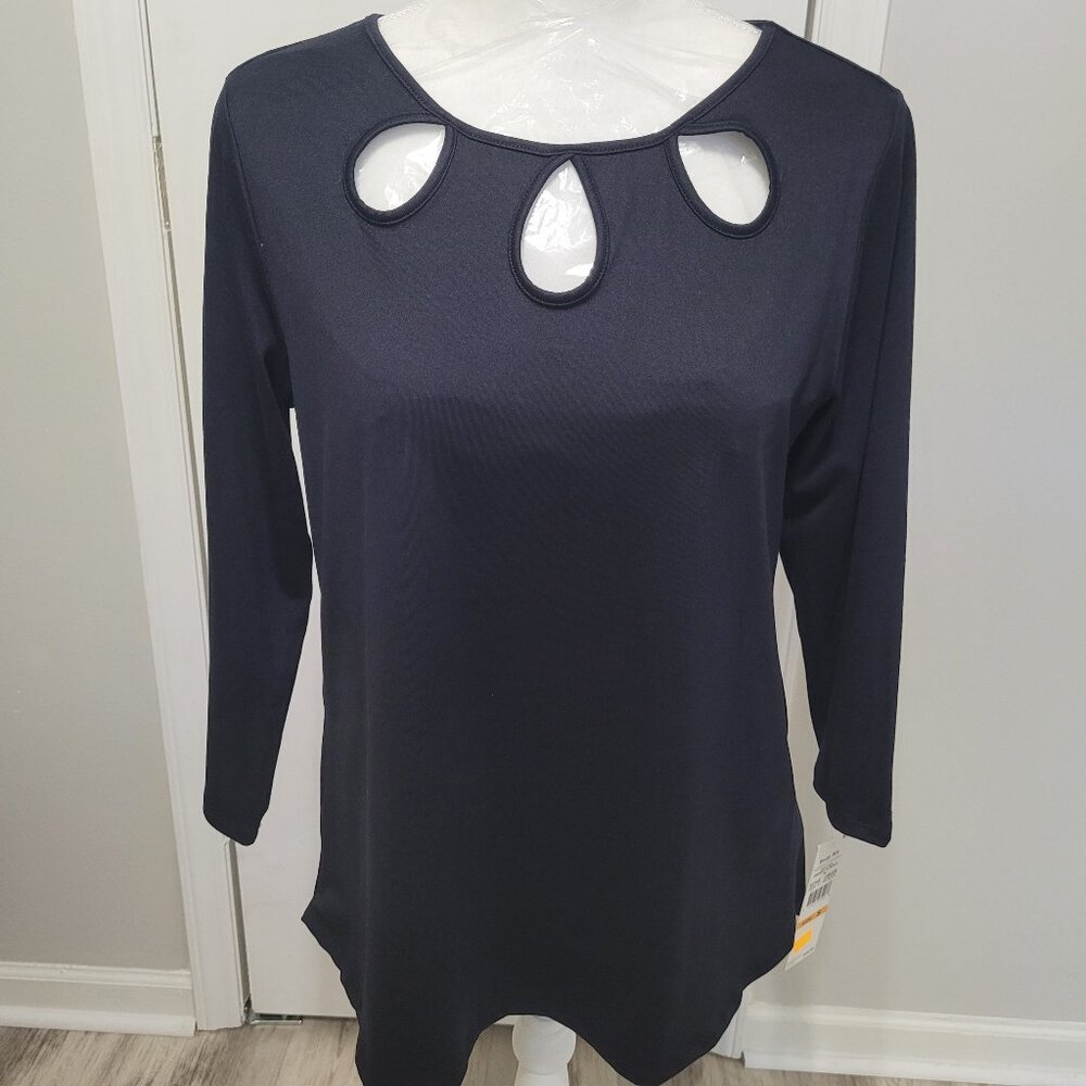 Ruby Rd Keyhole Neck Long Sleeve Knit Top